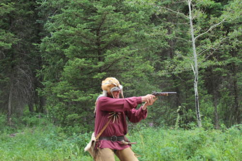 Buckskin About To Fire His Black Powder Pistol